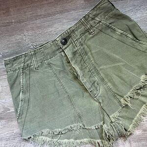 Free People Olive Green Frayed Hem Shorts